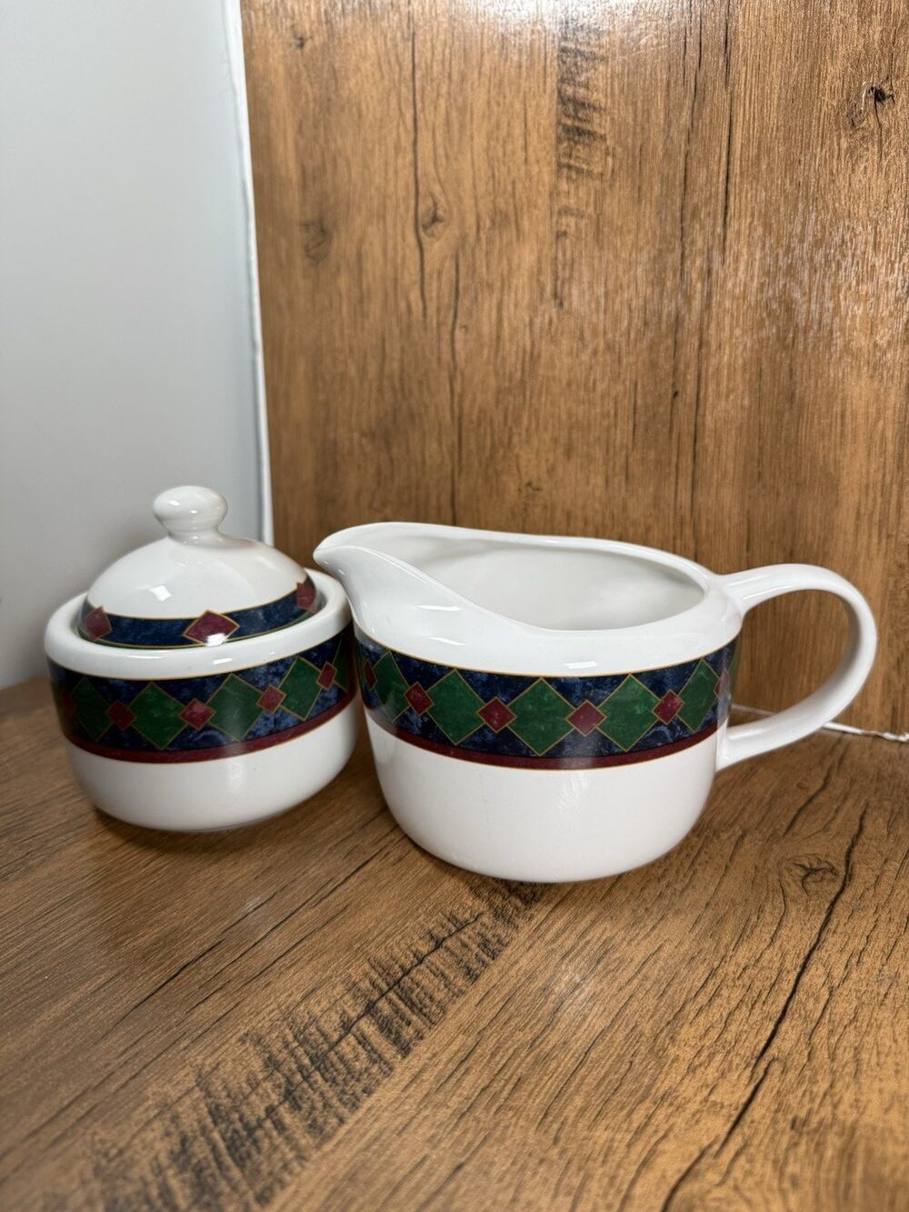 Amalfi Classic by Pfaltzgraff Sugar/cream Bowl Navy Burgundy Dark Green Design
